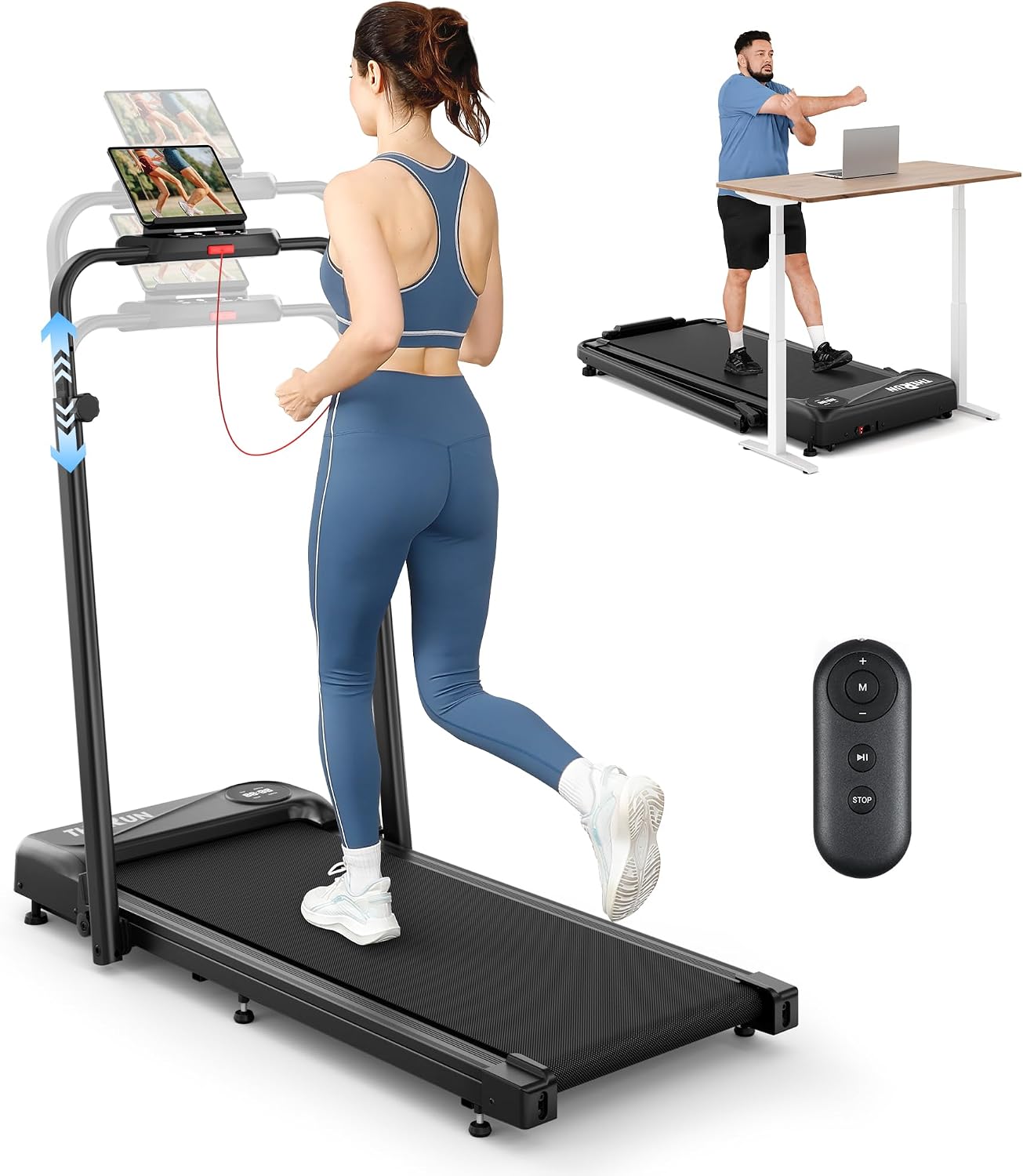 THERUN under-desk walking pad with foldable handle bar