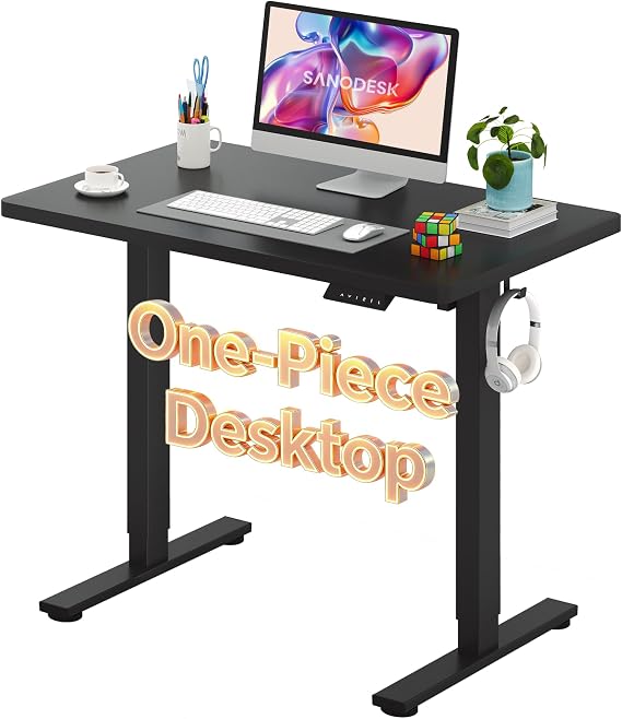 5 Best Electric Standing Desks (2026): Fit-First Comparison SANODESK 40×24 one-piece electric standing desk, black frame and top