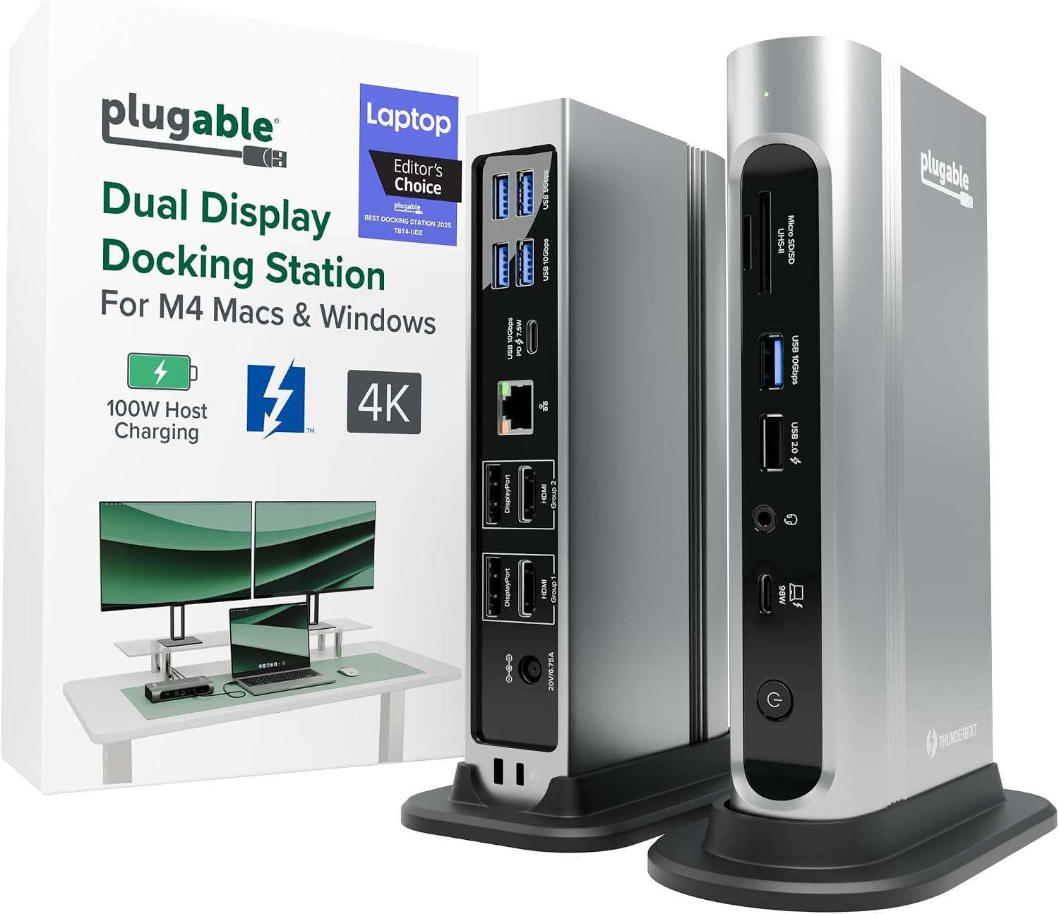 Plugable TBT4-UDZ 16-in-1 Thunderbolt 4 docking station, silver